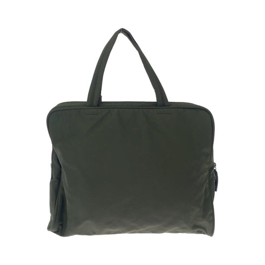 PRADA Tote Bag Nylon Khaki SilverMetal Tote Bag handbag Test Triangle With logo Women Used Authentic