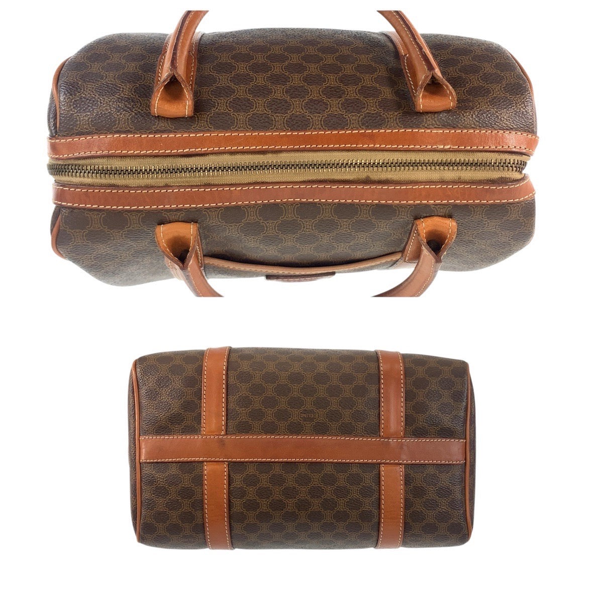 CELINE Handbag PVC, Leather Brown Gold Metal Handbags Mini Boston Duffel bag Macadam Macadam Women Used Authentic