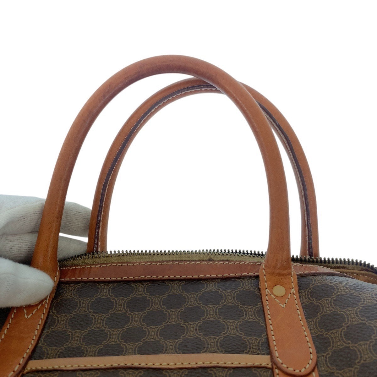 CELINE Handbag PVC, Leather Brown Gold Metal Handbags Mini Boston Duffel bag Macadam Macadam Women Used Authentic