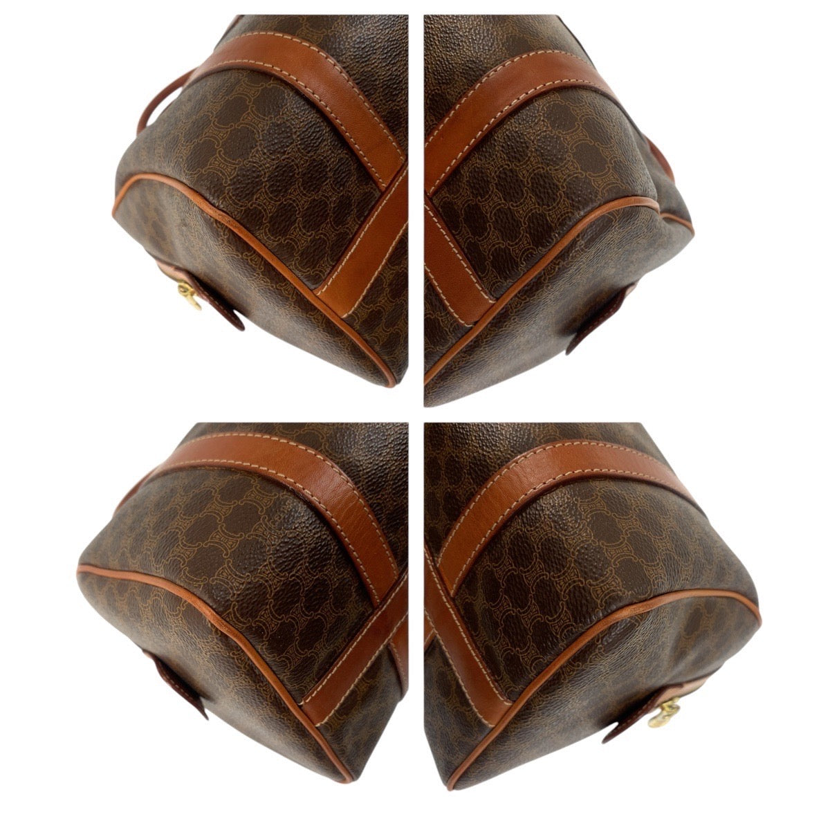 CELINE Handbag PVC, Leather Brown Gold Metal Handbags Mini Boston Duffel bag Macadam Macadam Women Used Authentic