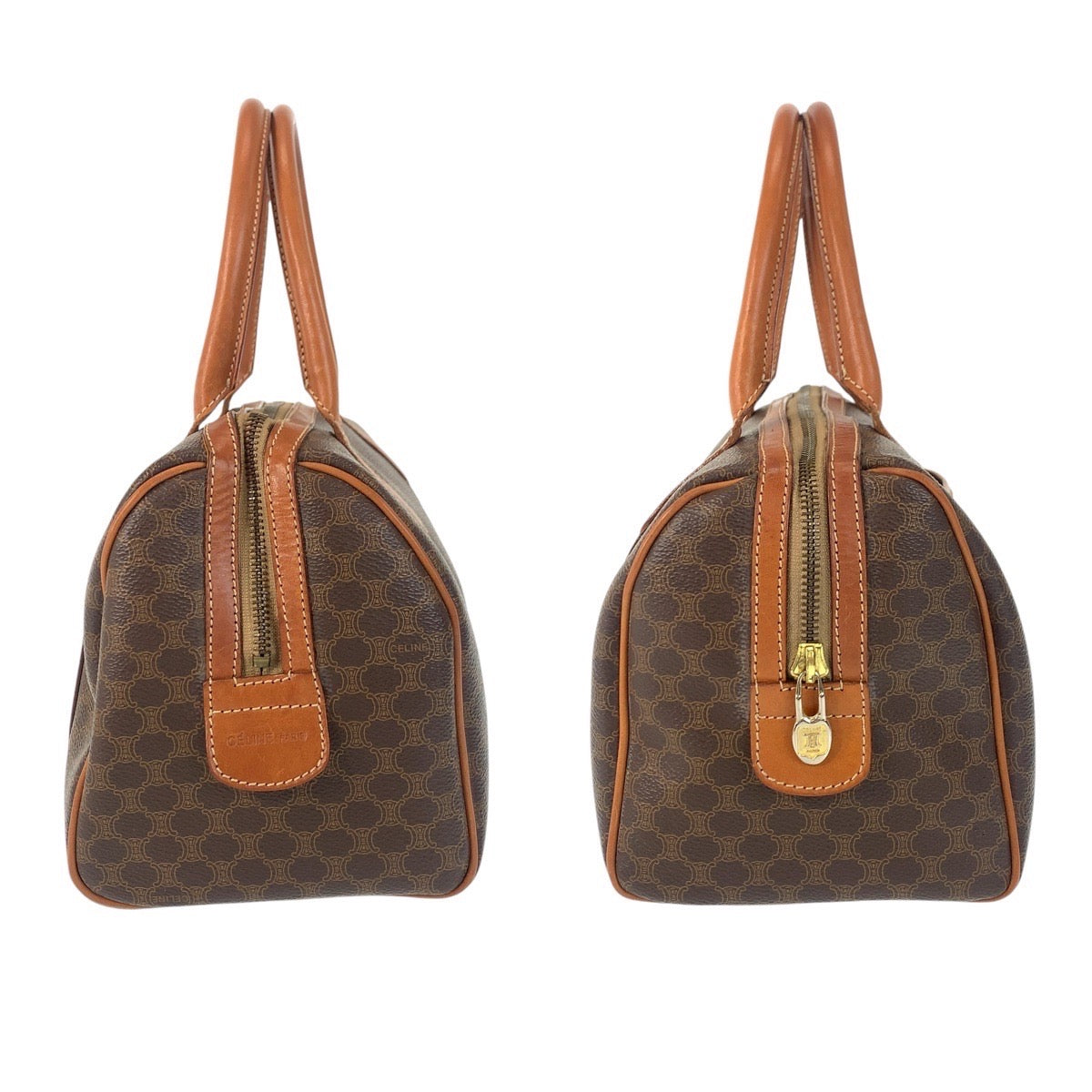 CELINE Handbag PVC, Leather Brown Gold Metal Handbags Mini Boston Duffel bag Macadam Macadam Women Used Authentic