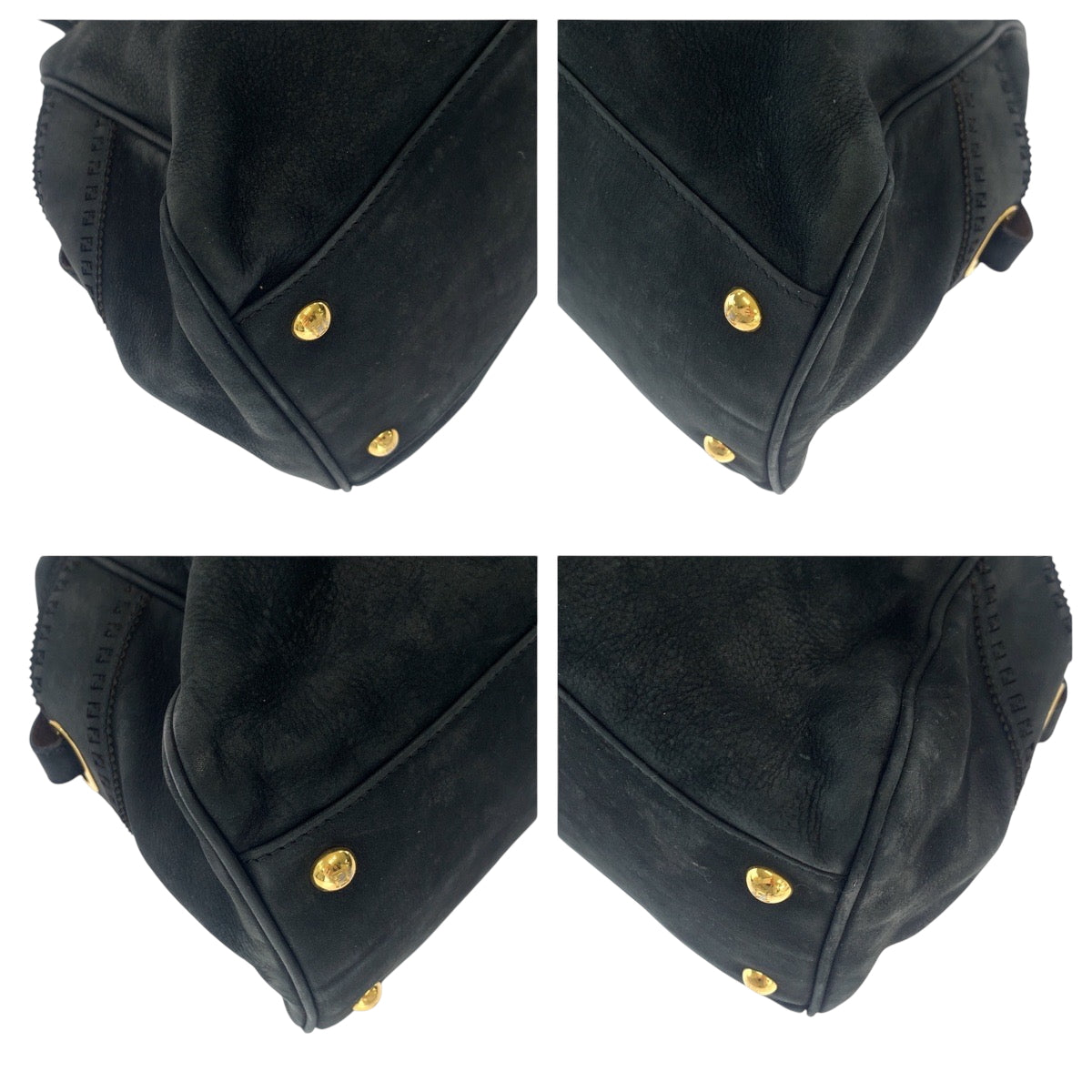 FENDI Tote Bag 2372 8BN162 Nubuck Black GoldMetal Tote Bag Shoulder Bag Etnico Punching studs Women Used Authentic