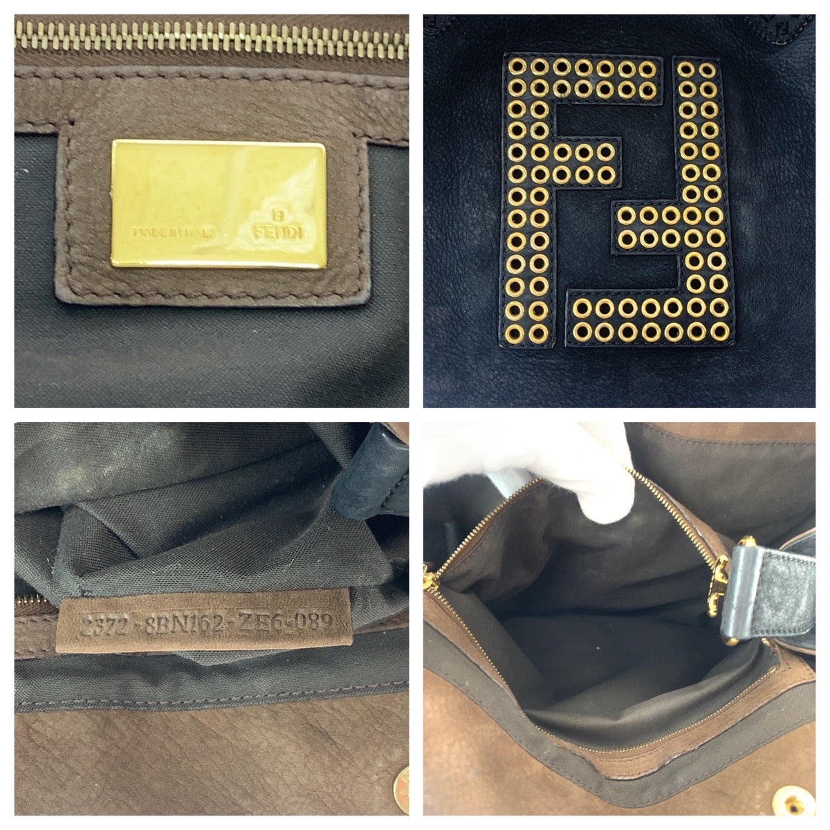 FENDI Tote Bag 2372 8BN162 Nubuck Black GoldMetal Tote Bag Shoulder Bag Etnico Punching studs Women Used Authentic