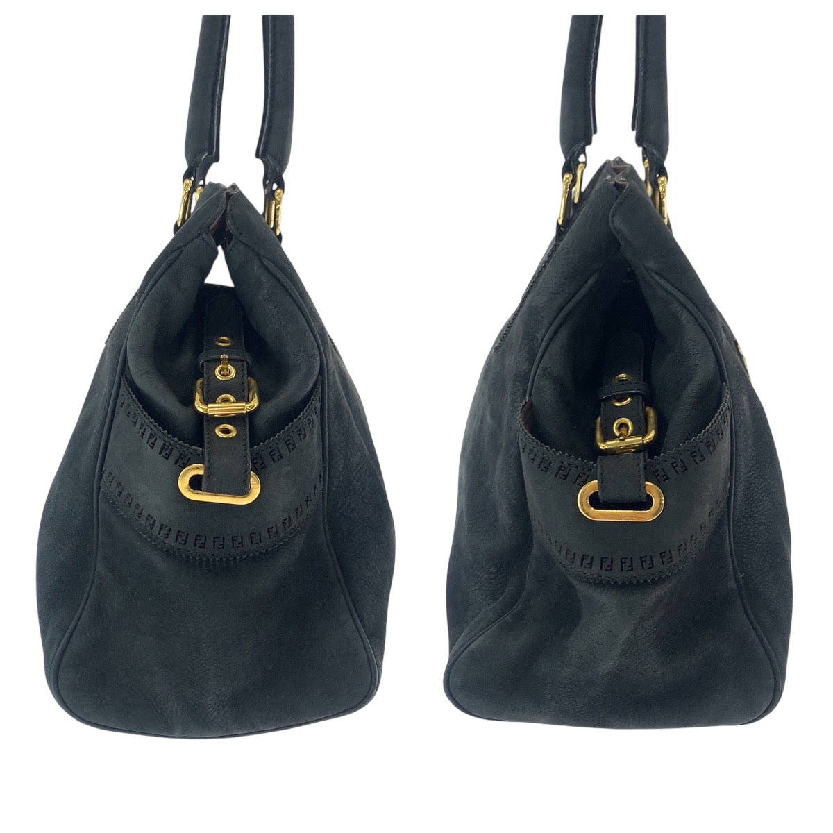 FENDI Tote Bag 2372 8BN162 Nubuck Black GoldMetal Tote Bag Shoulder Bag Etnico Punching studs Women Used Authentic