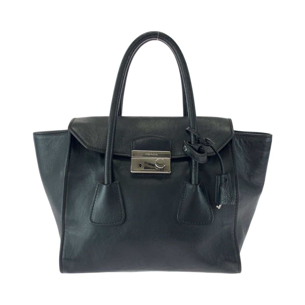 PRADA Handbag BN2665 leather Black SilverMetal Handbag Tote Bag Women Used Authentic