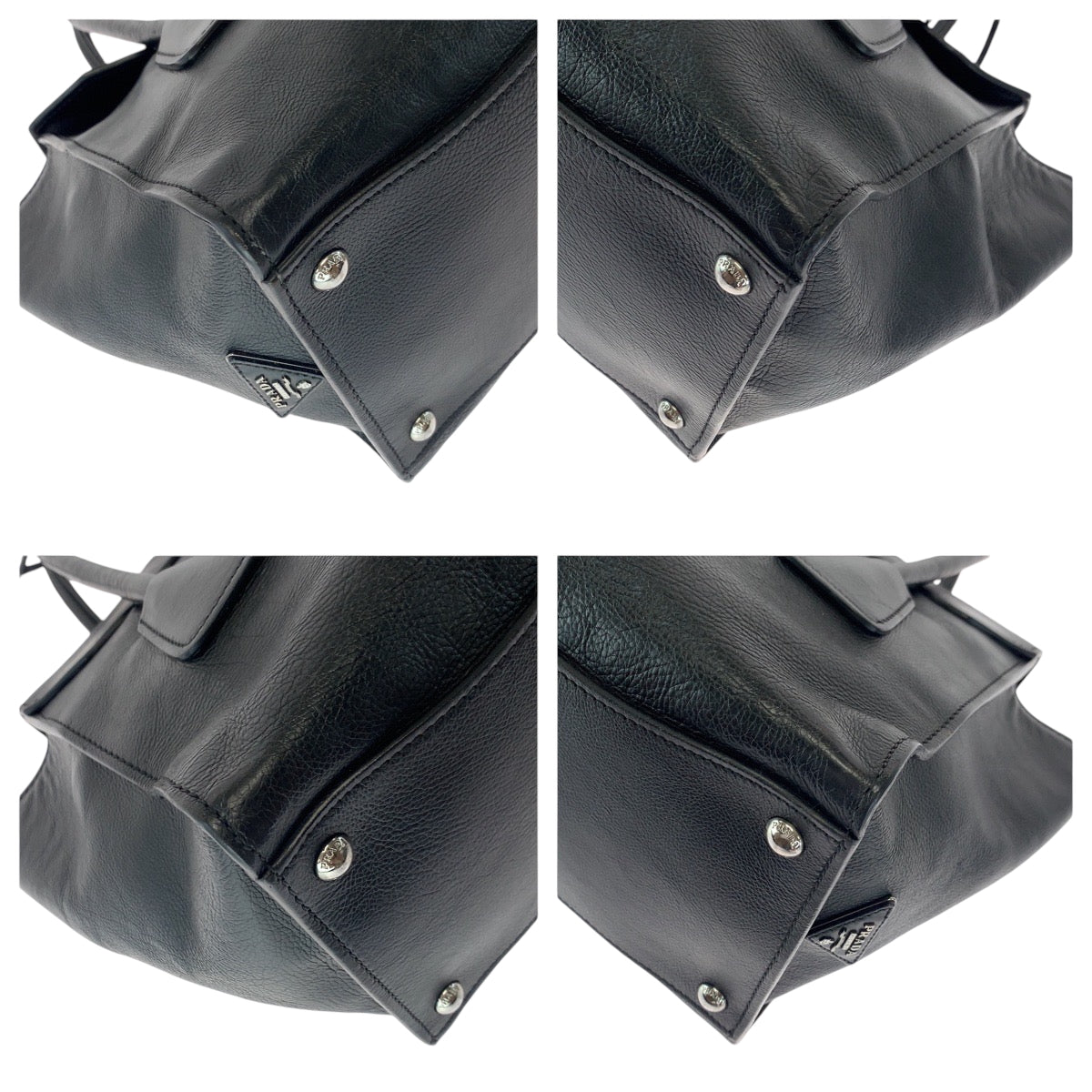 PRADA Handbag BN2665 leather Black SilverMetal Handbag Tote Bag Women Used Authentic