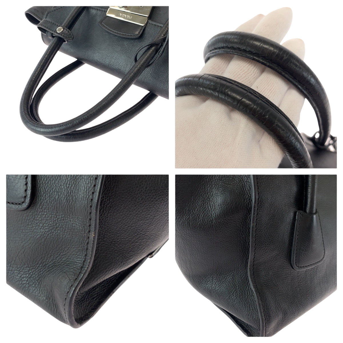 PRADA Handbag BN2665 leather Black SilverMetal Handbag Tote Bag Women Used Authentic