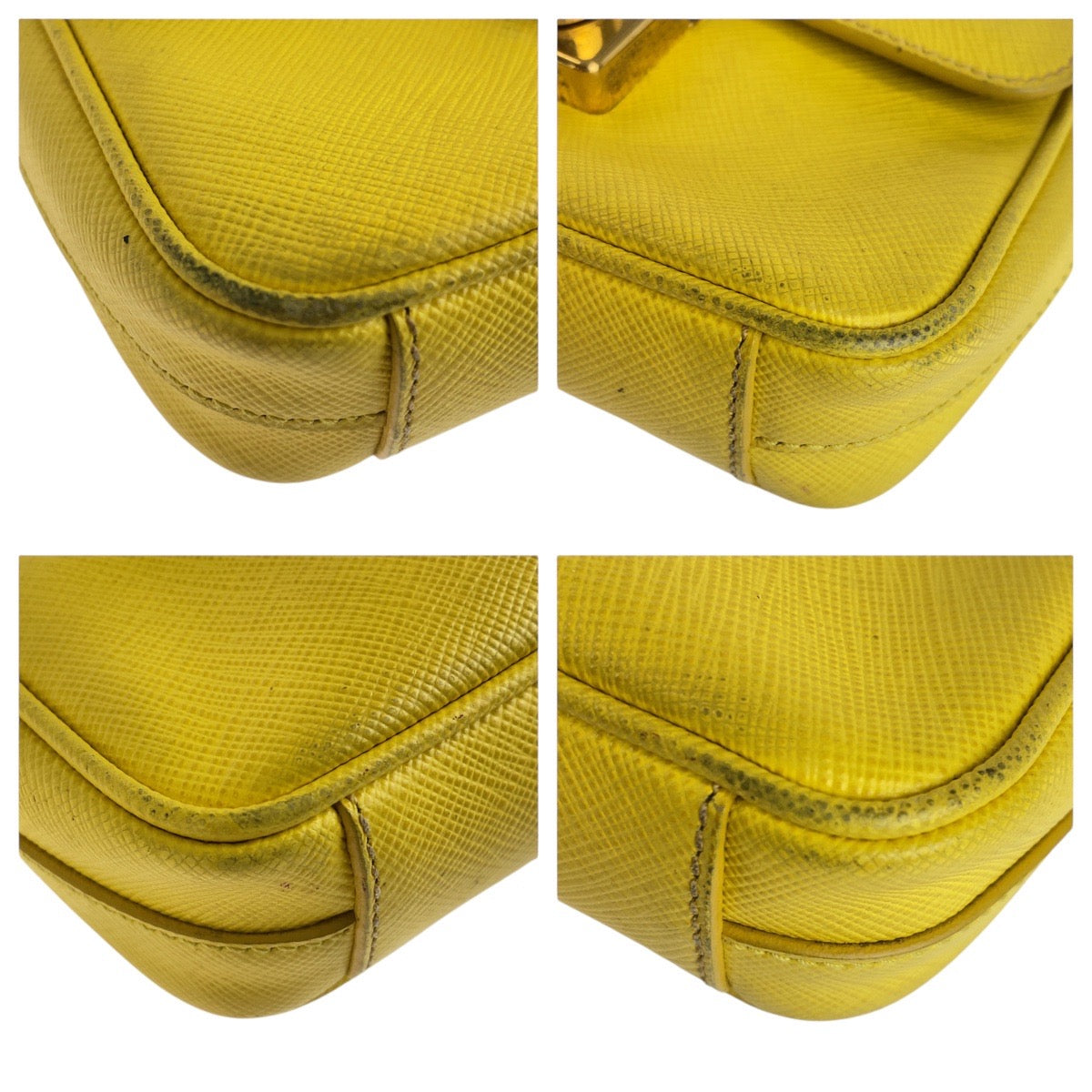 PRADA Shoulder Bag leather Yellow Gold Metal Shoulder Bag Handbag 2WAY Safiano Women Used Authentic