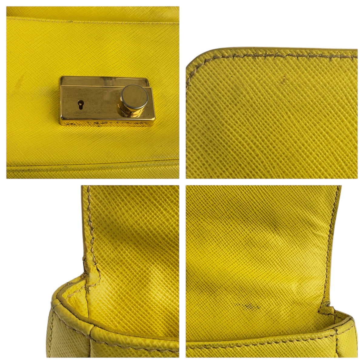 PRADA Shoulder Bag leather Yellow Gold Metal Shoulder Bag Handbag 2WAY Safiano Women Used Authentic