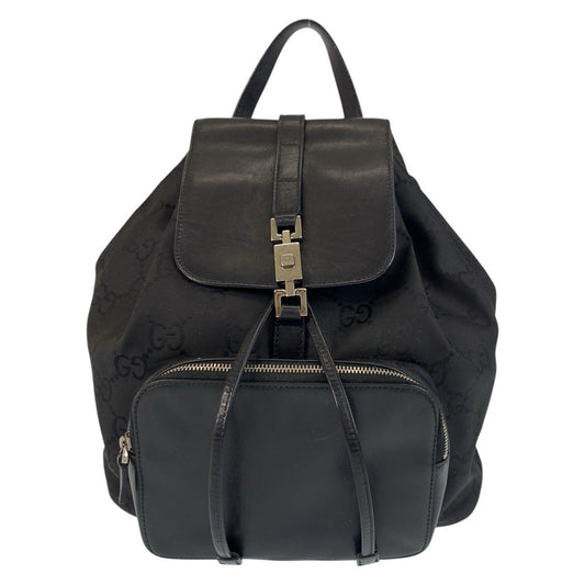 GUCCI Backpack 003 0245 Nylon, Leather Black SilverMetal Backpack Jackie GG pattern Women Used Authentic