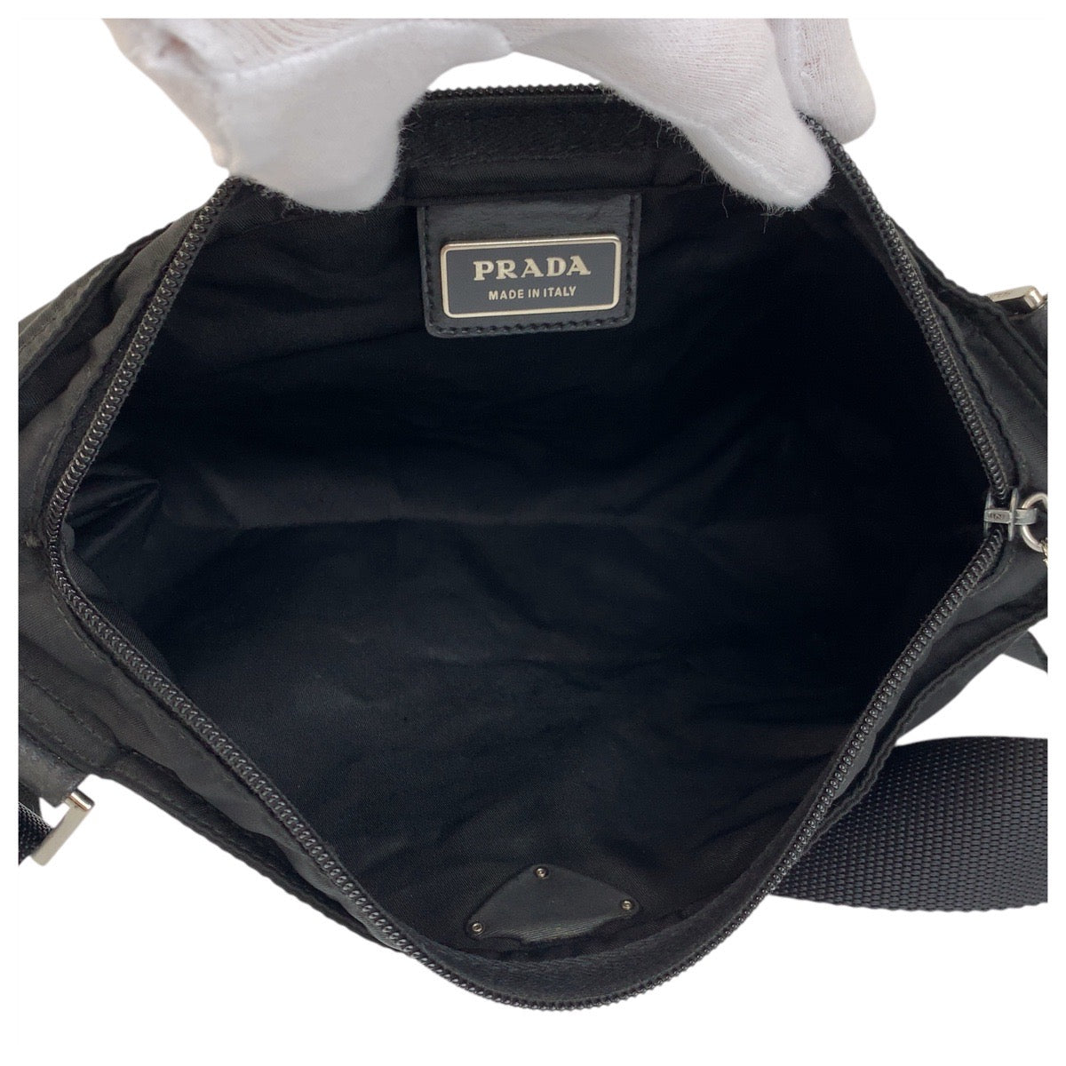PRADA Shoulder Bag Nylon Black SilverMetal Shoulder Bag Messenger bag Test Triangle With logo Women Used Authentic