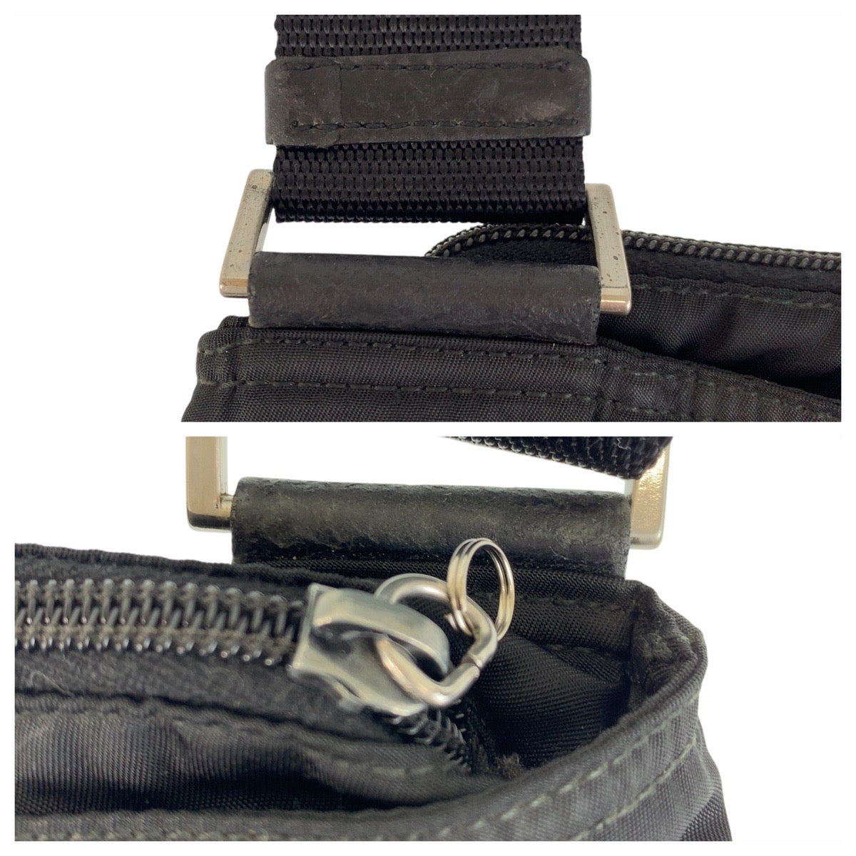 PRADA Shoulder Bag Nylon Black SilverMetal Shoulder Bag Messenger bag Test Triangle With logo Women Used Authentic