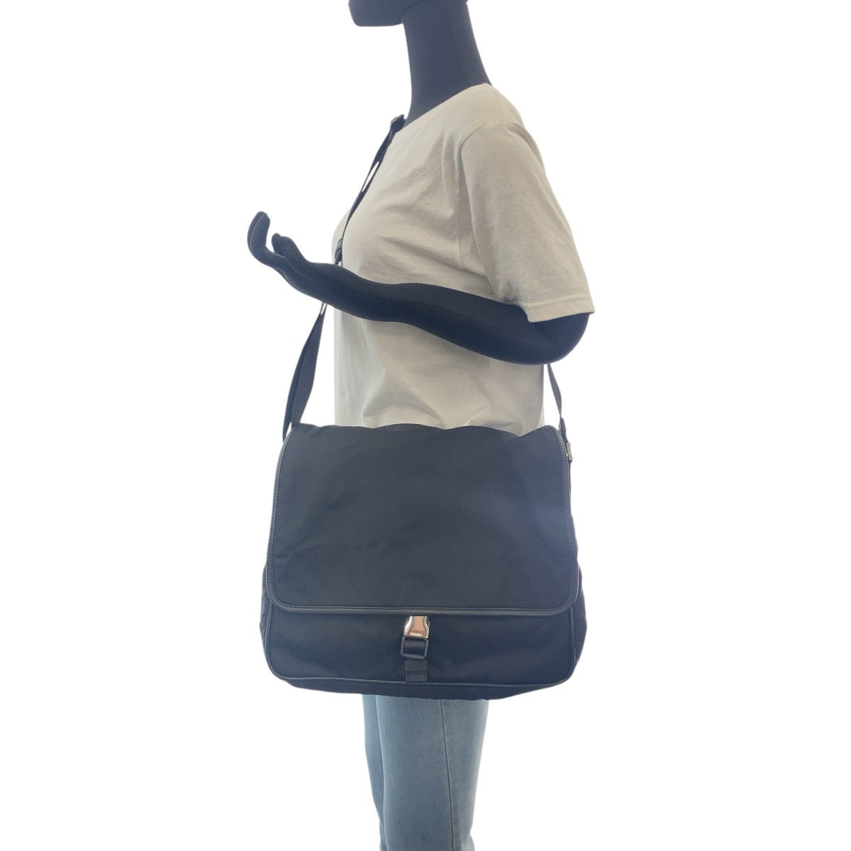 PRADA Shoulder Bag Nylon Black SilverMetal Crossbody Shoulder Bag Messenger Bag Unisex Test Triangle With logo mens Used Authentic