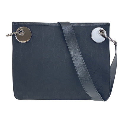 GUCCI Shoulder Bag 120841 GG canvas, leather Black SilverMetal Crossbody Shoulder Bag Women Used Authentic