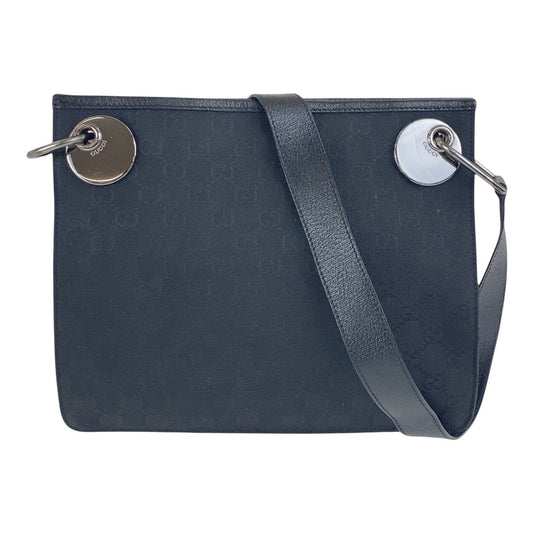 GUCCI Shoulder Bag 120841 GG canvas, leather Black SilverMetal Crossbody Shoulder Bag Women Used Authentic