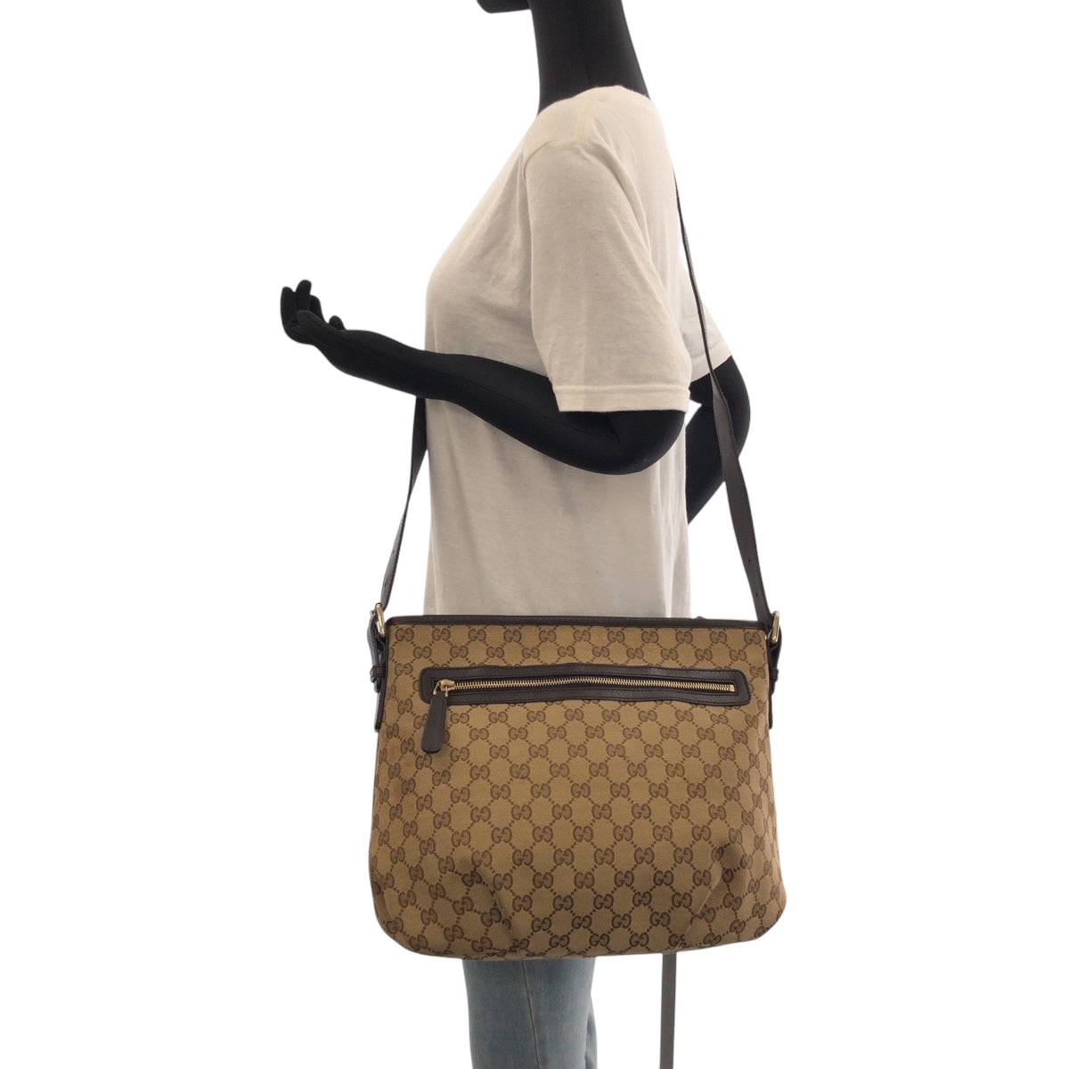 GUCCI Shoulder Bag 388930 GG canvas Dark Brown Gold Metal Shoulder Bag Crossbody Women Used Authentic