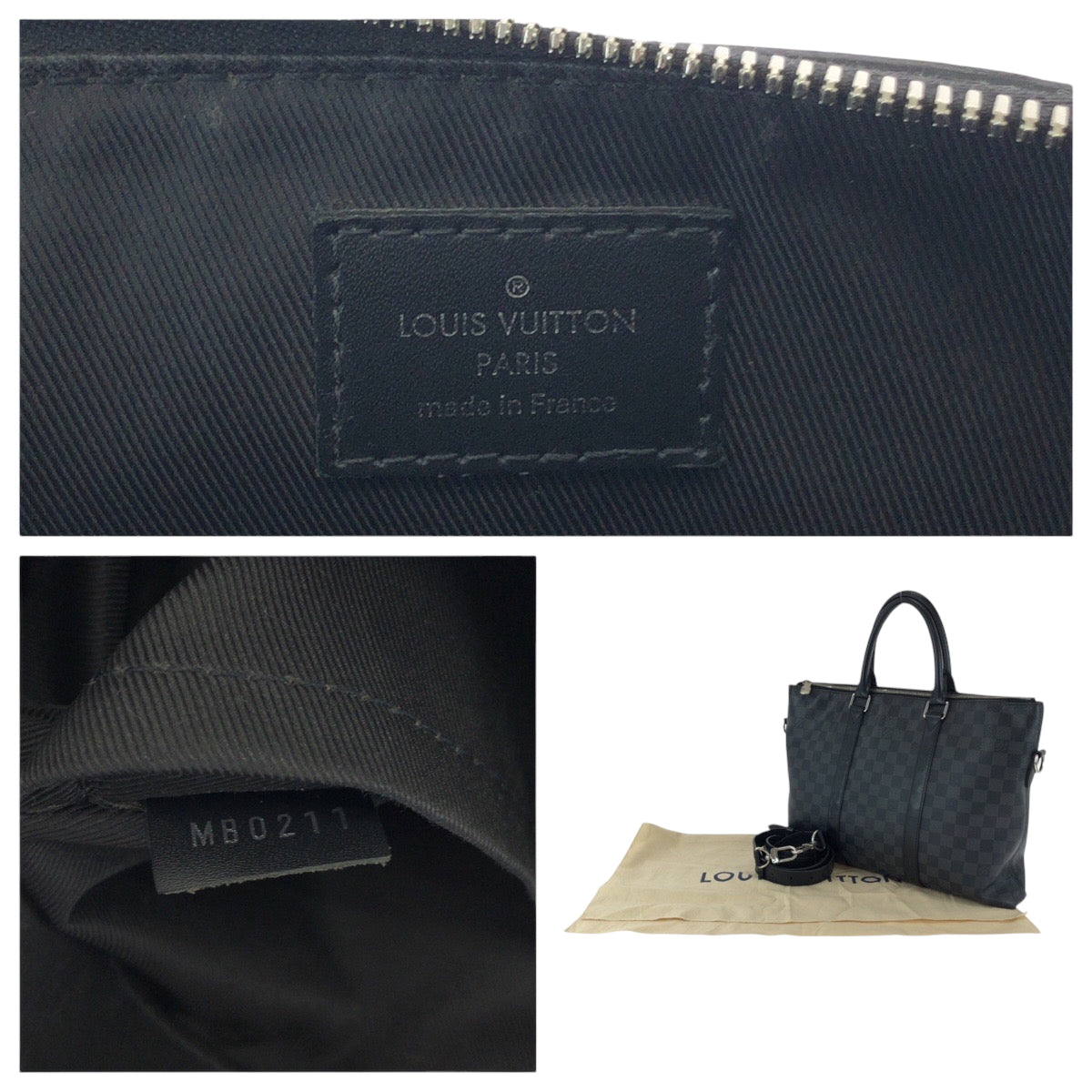 LOUIS VUITTON Business bag N40024 PVC Black Black Gray SilverMetal Shoulder Bag Business Bag 2way Damier Graphite Anton mens Used Authentic