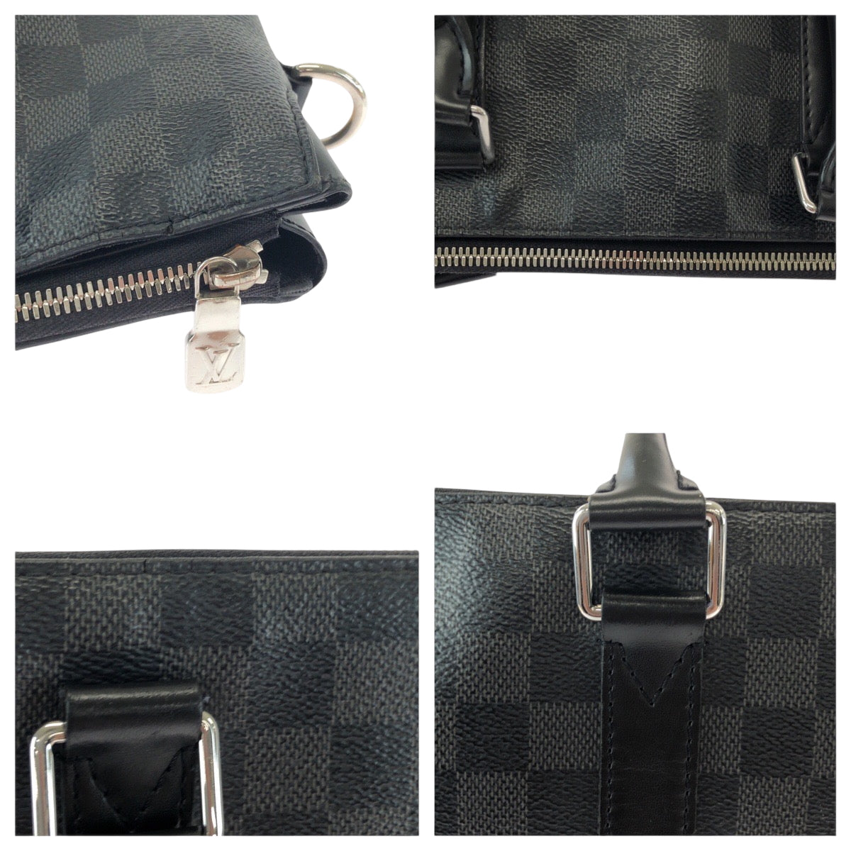 LOUIS VUITTON Business bag N40024 PVC Black Black Gray SilverMetal Shoulder Bag Business Bag 2way Damier Graphite Anton mens Used Authentic