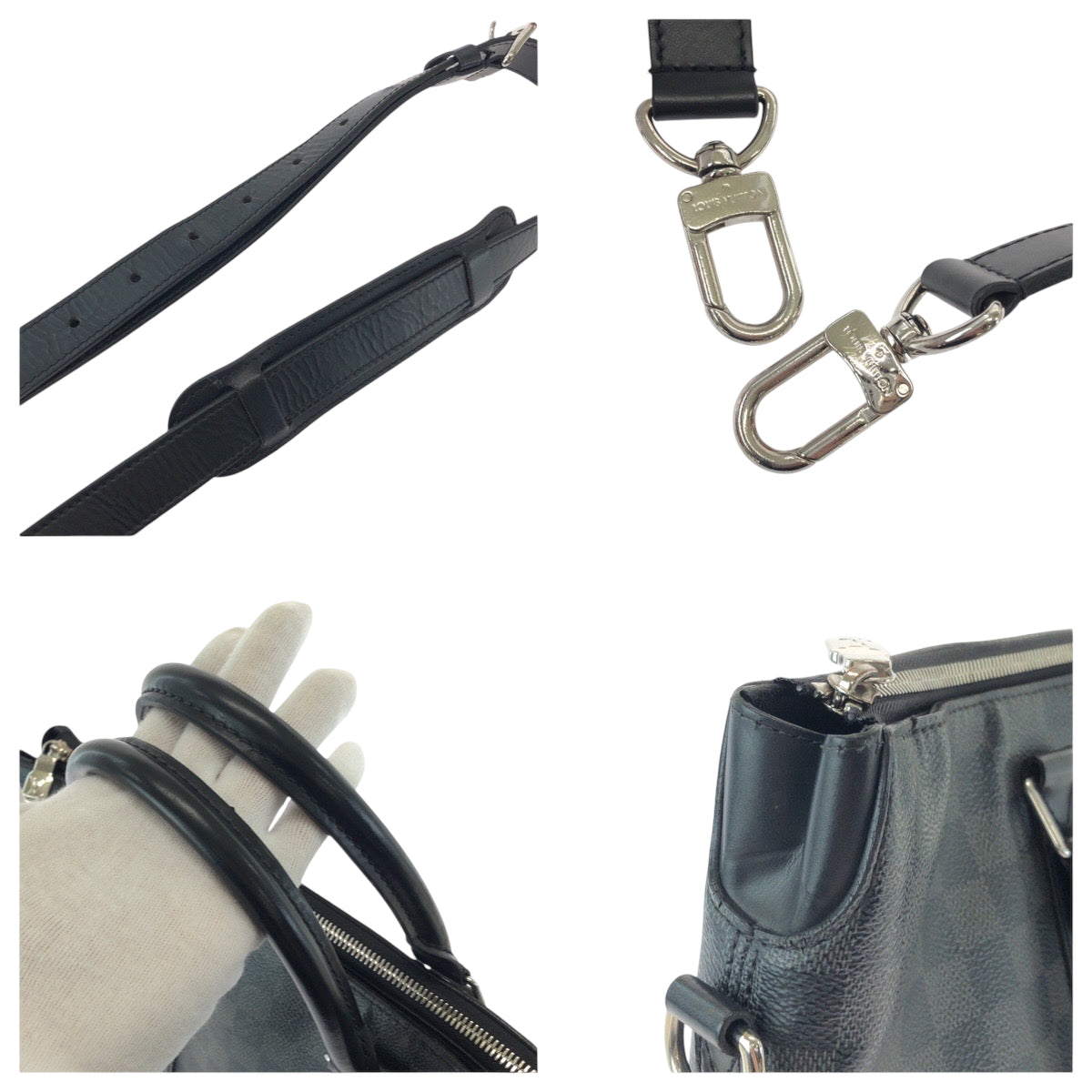 LOUIS VUITTON Business bag N40024 PVC Black Black Gray SilverMetal Shoulder Bag Business Bag 2way Damier Graphite Anton mens Used Authentic