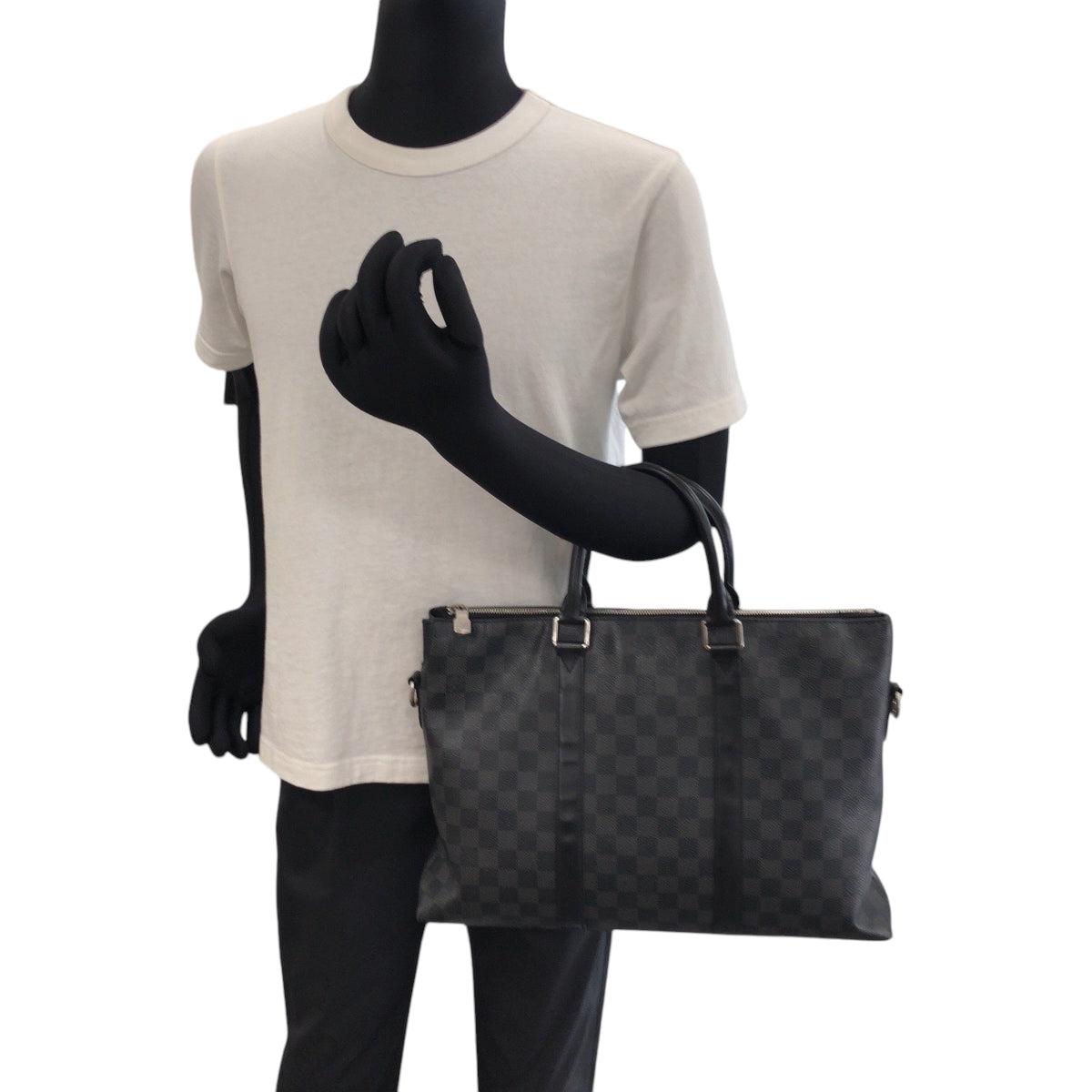 LOUIS VUITTON Business bag N40024 PVC Black Black Gray SilverMetal Shoulder Bag Business Bag 2way Damier Graphite Anton mens Used Authentic