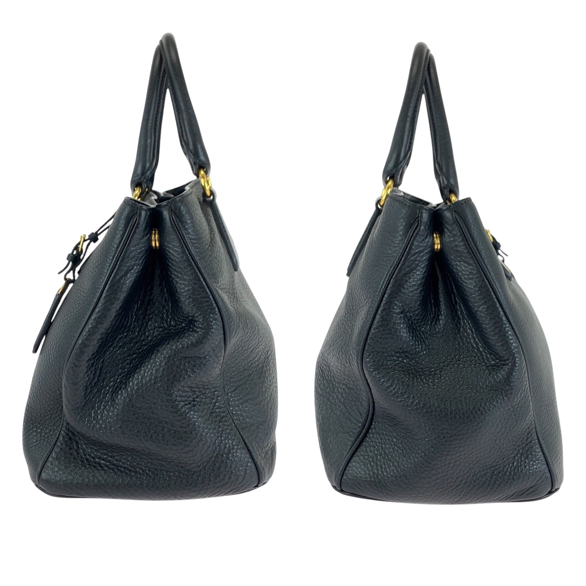 PRADA Tote Bag BN2794 leather Black GoldMetal Tote Bag Handbag Shoulder Bag Vittero Dyno logo Women Used Authentic