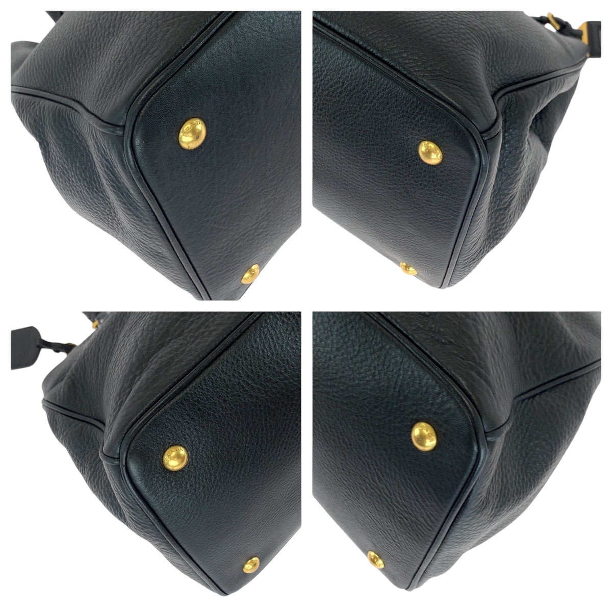 PRADA Tote Bag BN2794 leather Black GoldMetal Tote Bag Handbag Shoulder Bag Vittero Dyno logo Women Used Authentic
