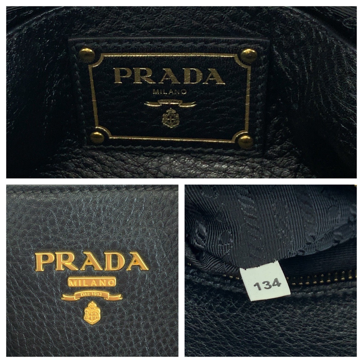 PRADA Tote Bag BN2794 leather Black GoldMetal Tote Bag Handbag Shoulder Bag Vittero Dyno logo Women Used Authentic