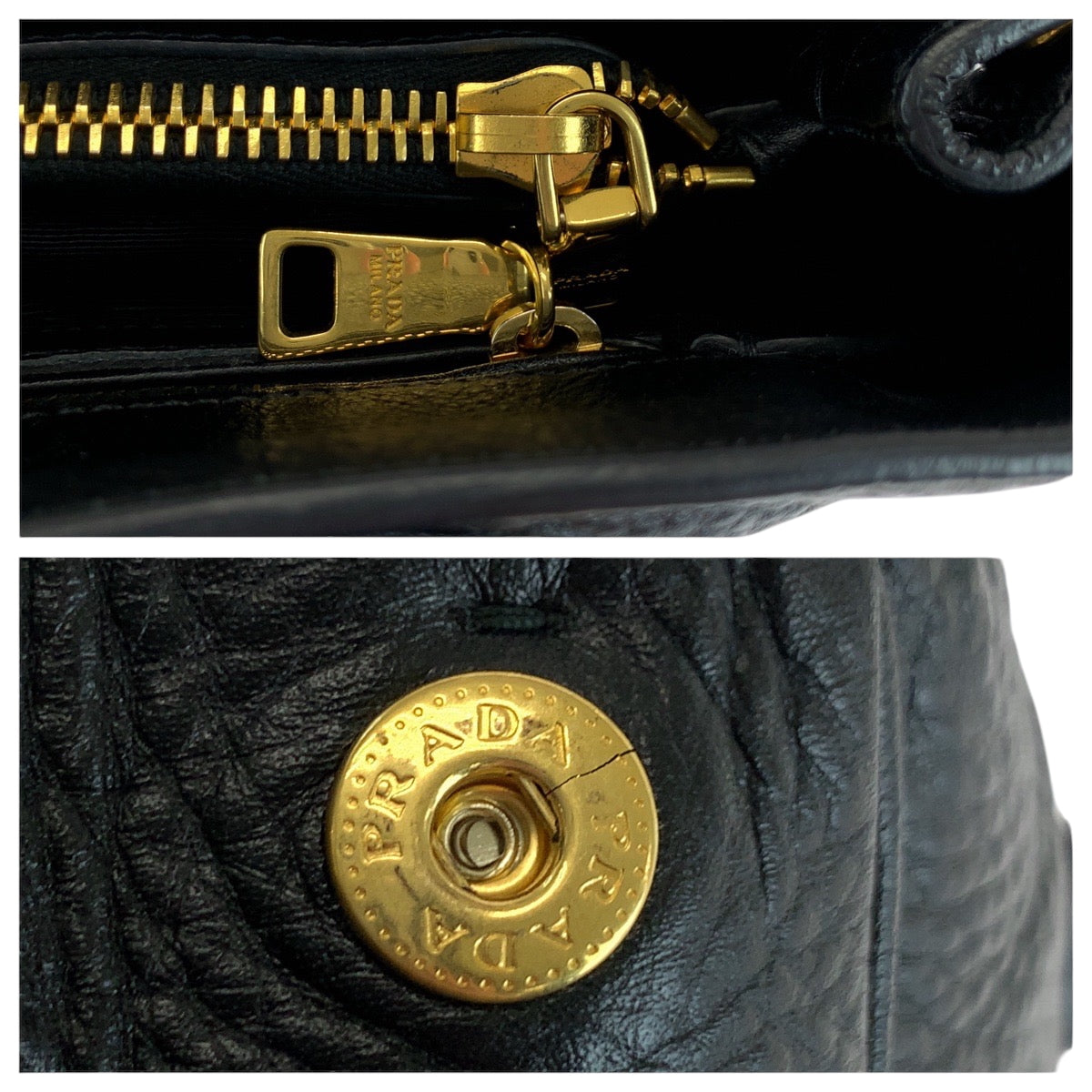 PRADA Tote Bag BN2794 leather Black GoldMetal Tote Bag Handbag Shoulder Bag Vittero Dyno logo Women Used Authentic