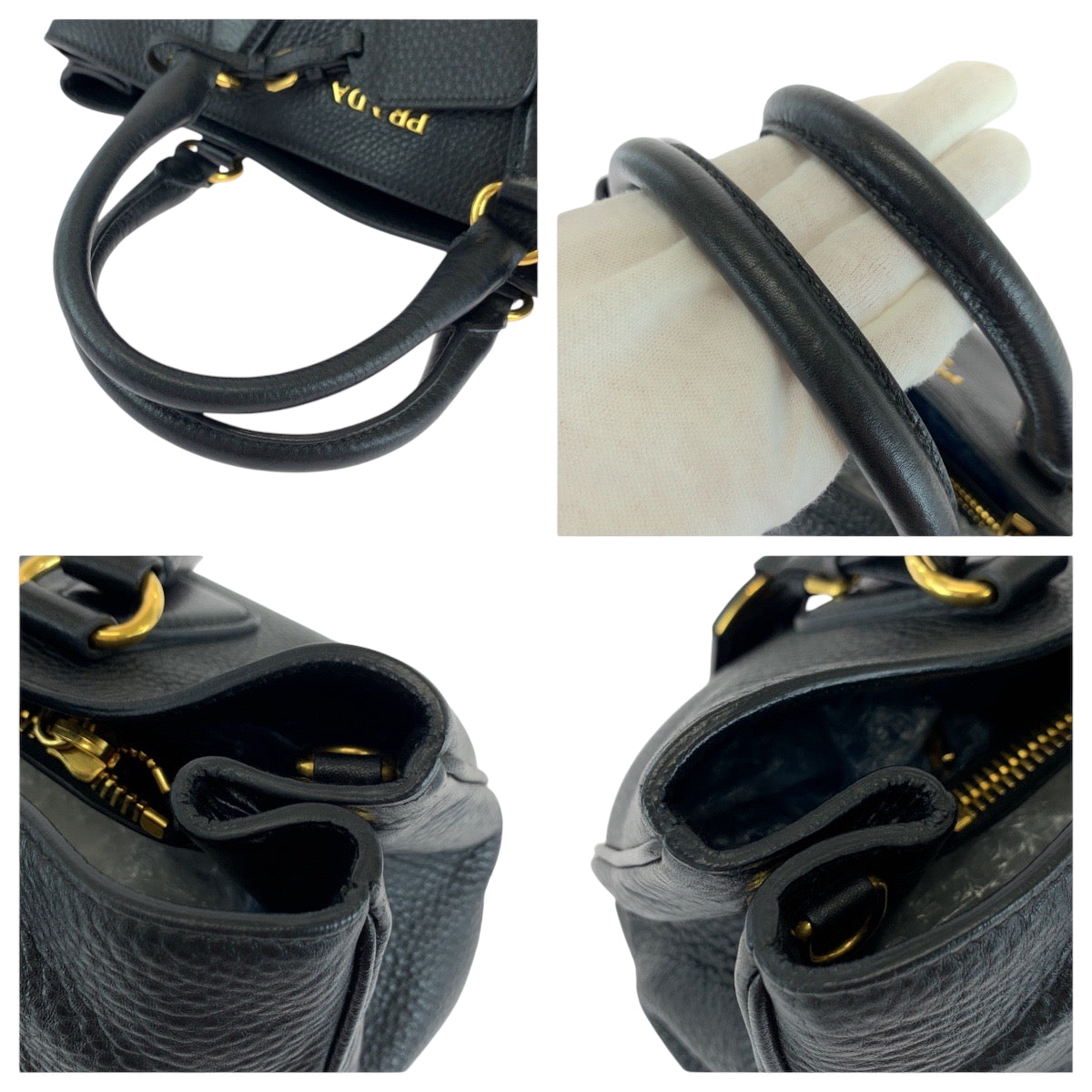 PRADA Tote Bag BN2794 leather Black GoldMetal Tote Bag Handbag Shoulder Bag Vittero Dyno logo Women Used Authentic