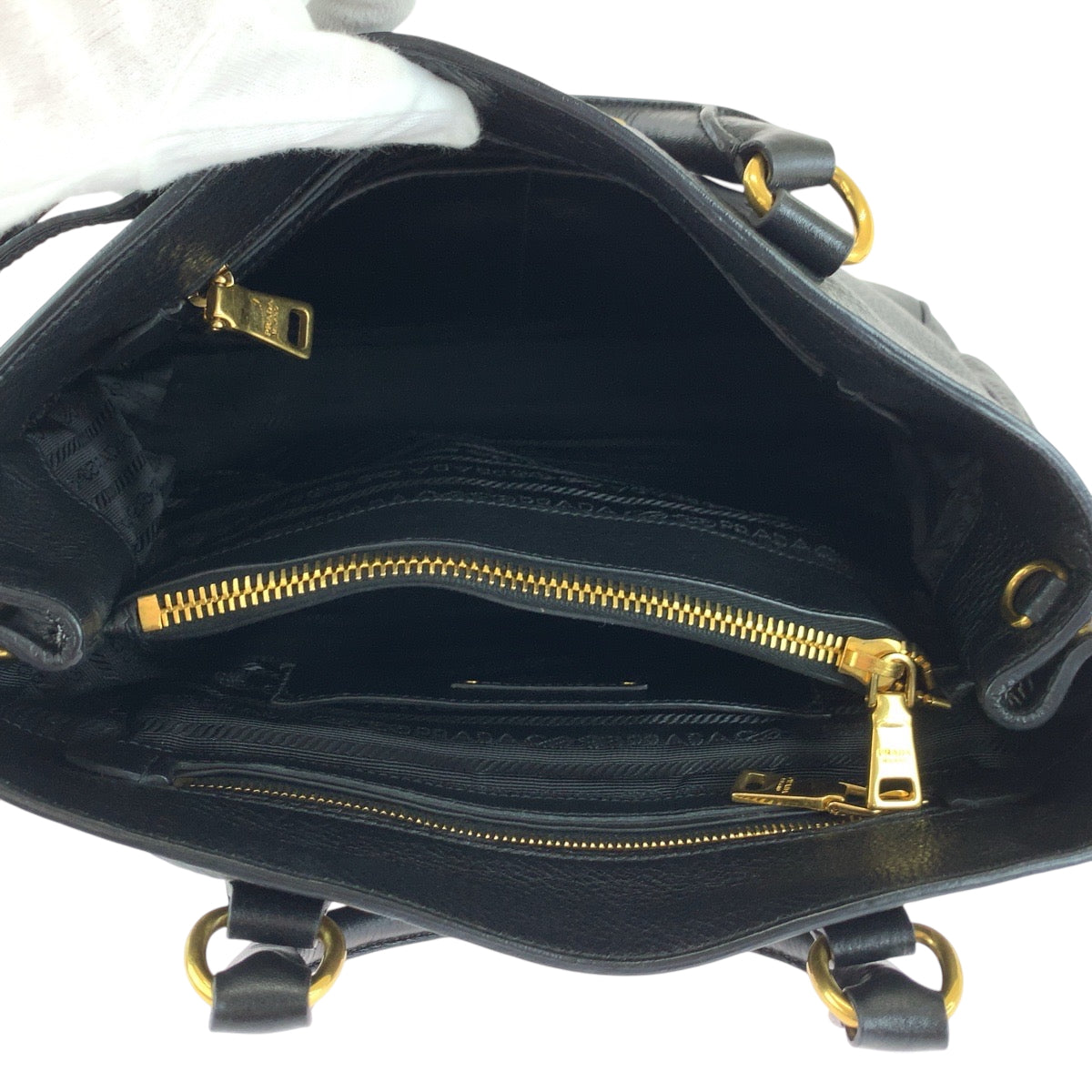 PRADA Tote Bag BN2794 leather Black GoldMetal Tote Bag Handbag Shoulder Bag Vittero Dyno logo Women Used Authentic