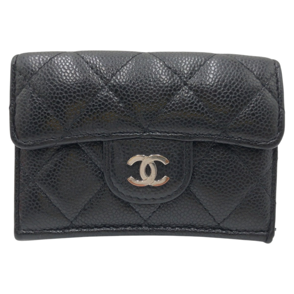 CHANEL Tri-fold wallet leather Black black Tri-fold wallet Compact wallet Matrasse COCO Mark Women Used Authentic