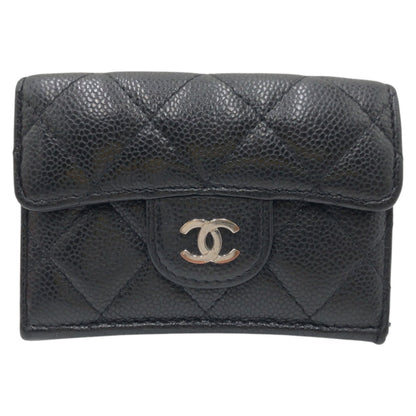 CHANEL Tri-fold wallet leather Black black Tri-fold wallet Compact wallet Matrasse COCO Mark Women Used Authentic