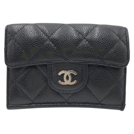 CHANEL Tri-fold wallet leather Black black Tri-fold wallet Compact wallet Matrasse COCO Mark Women Used Authentic