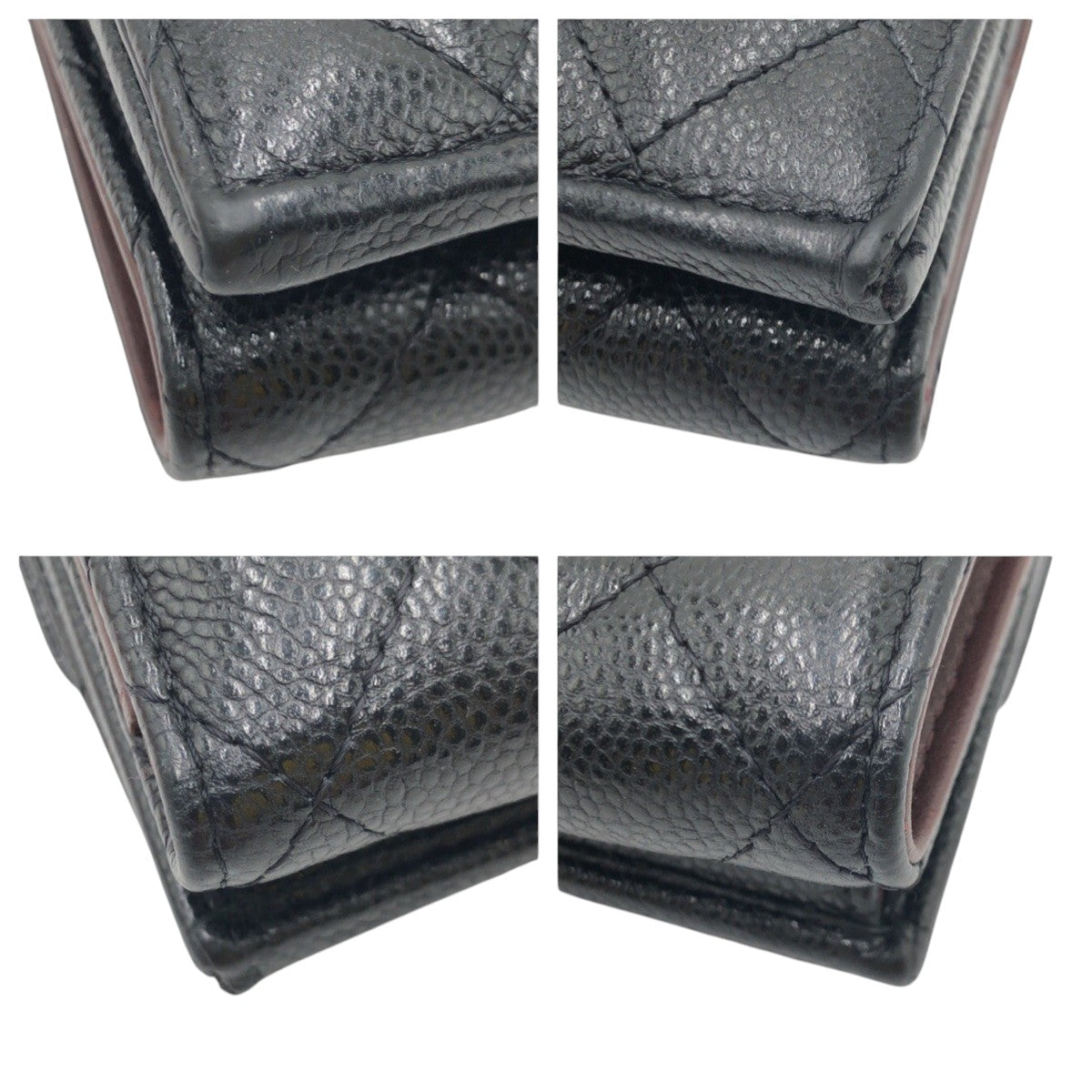 CHANEL Tri-fold wallet leather Black black Tri-fold wallet Compact wallet Matrasse COCO Mark Women Used Authentic