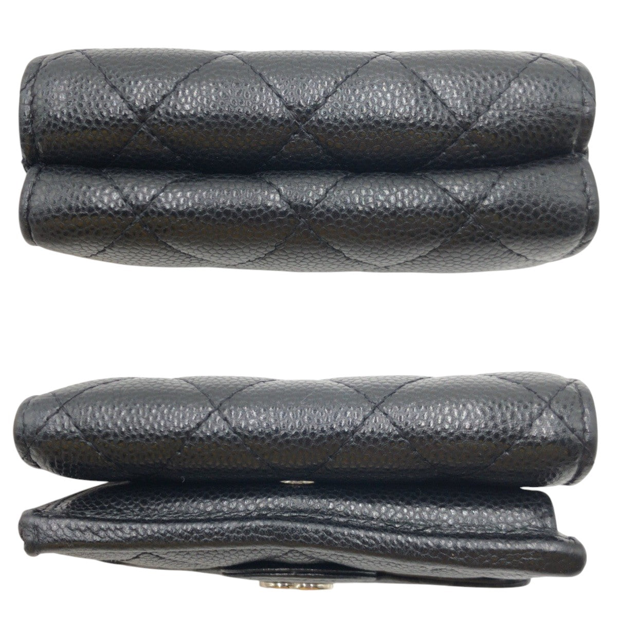 CHANEL Tri-fold wallet leather Black black Tri-fold wallet Compact wallet Matrasse COCO Mark Women Used Authentic