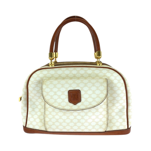 CELINE Handbag PVC White Brown Gold Metal Handbags Mini Boston Duffel bag Macadam Women Used Authentic