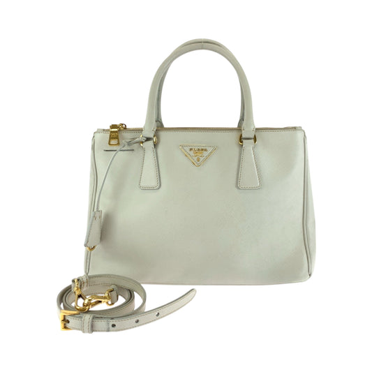 PRADA Tote Bag BN2863 leather White GoldMetal Tote Bag Shoulder Bag Handbag 2way Saffiano Galleria Triangle With logo Women Used Authentic