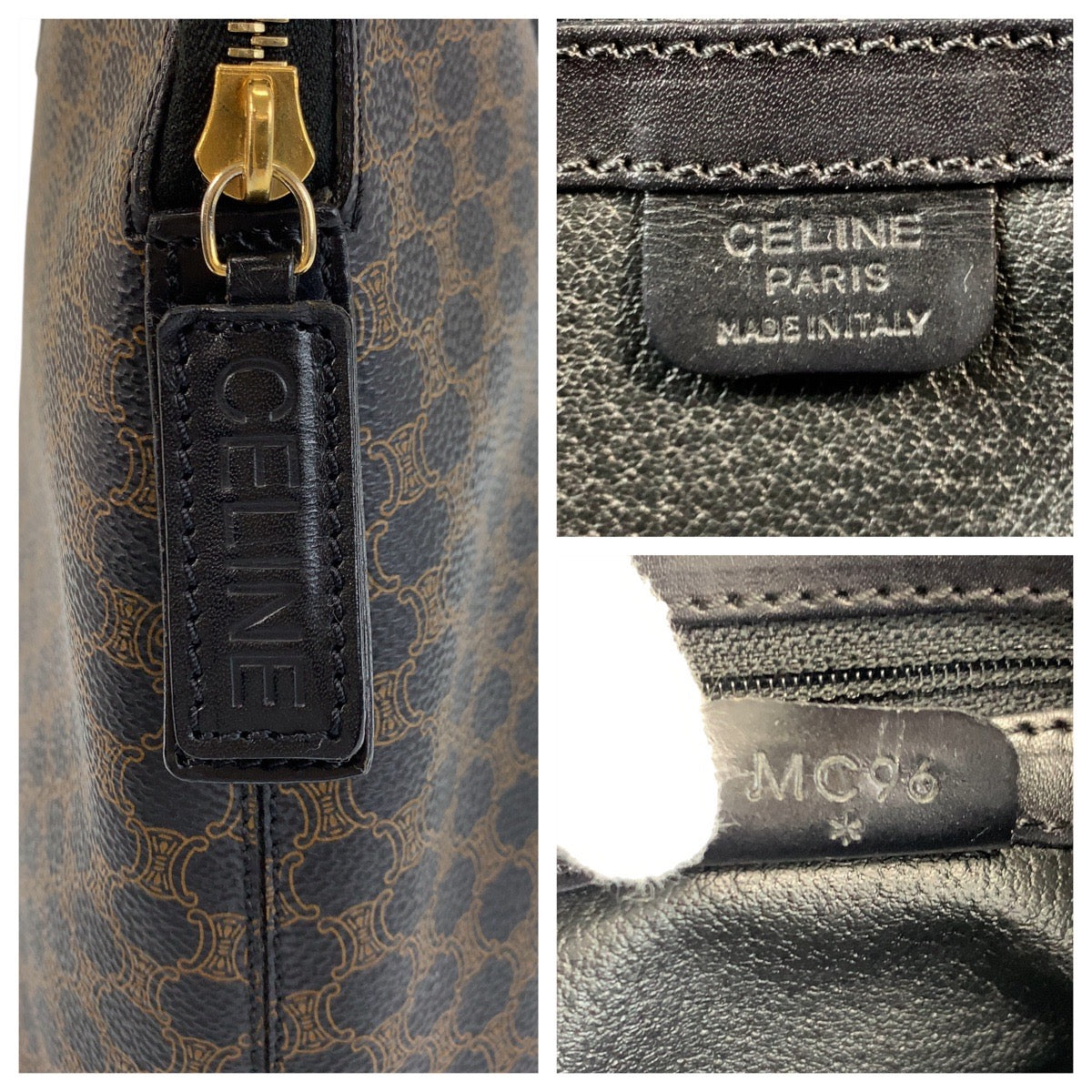 CELINE Handbag MC96 PVC, Leather Brown Black Gold Metal Macadam Women Used Authentic