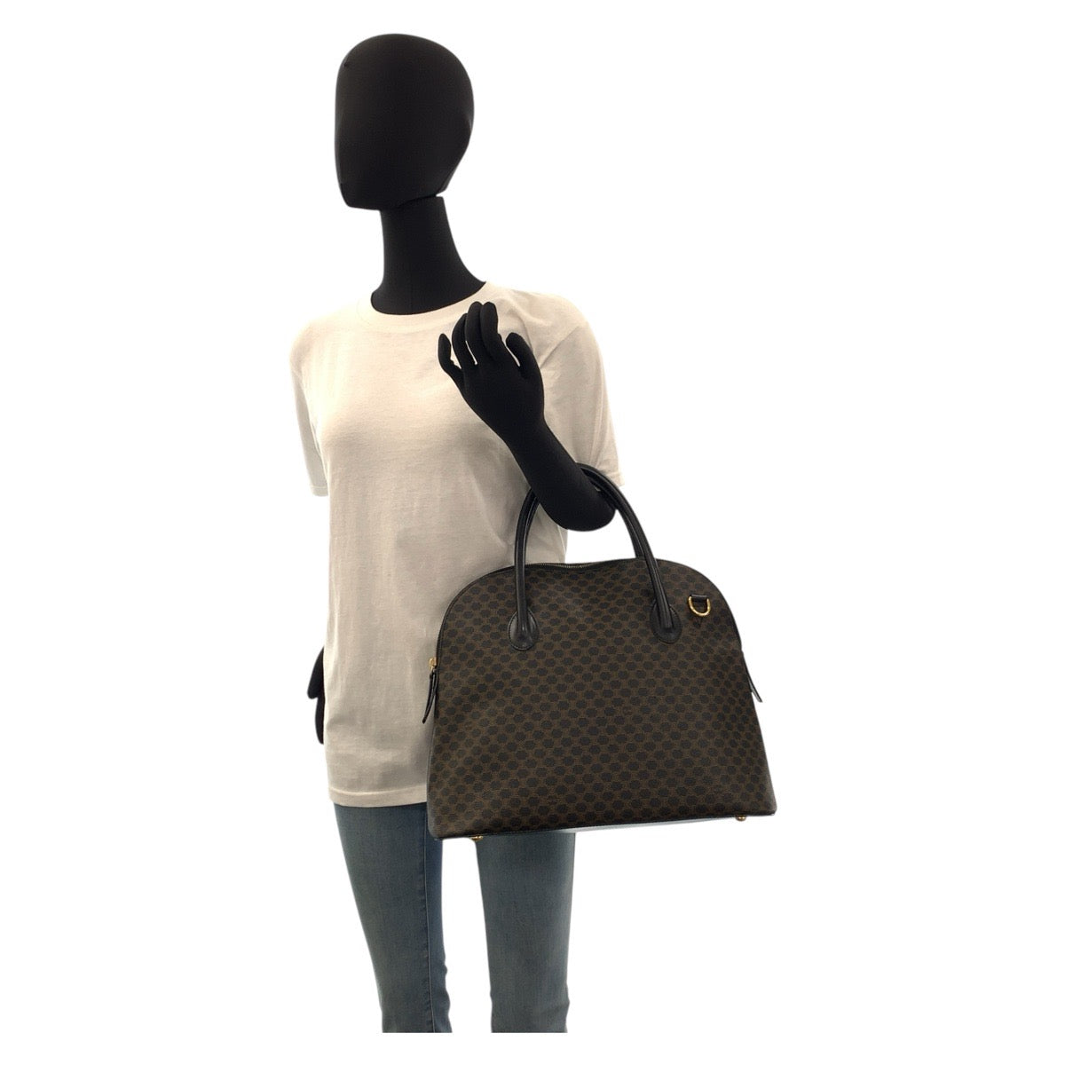 CELINE Handbag MC96 PVC, Leather Brown Black Gold Metal Macadam Women Used Authentic