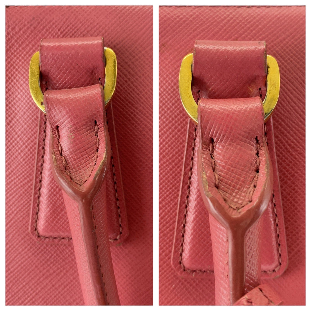 PRADA Tote Bag leather Pink Gold Metal Tote Bag Handbag Shoulder Bag 2WAY Safiano Women Used Authentic