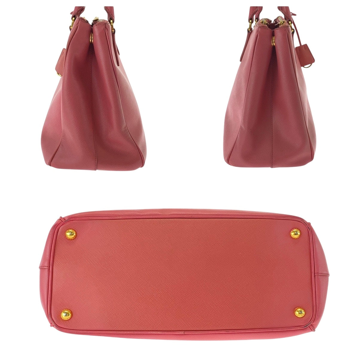 PRADA Tote Bag leather Pink Gold Metal Tote Bag Handbag Shoulder Bag 2WAY Safiano Women Used Authentic