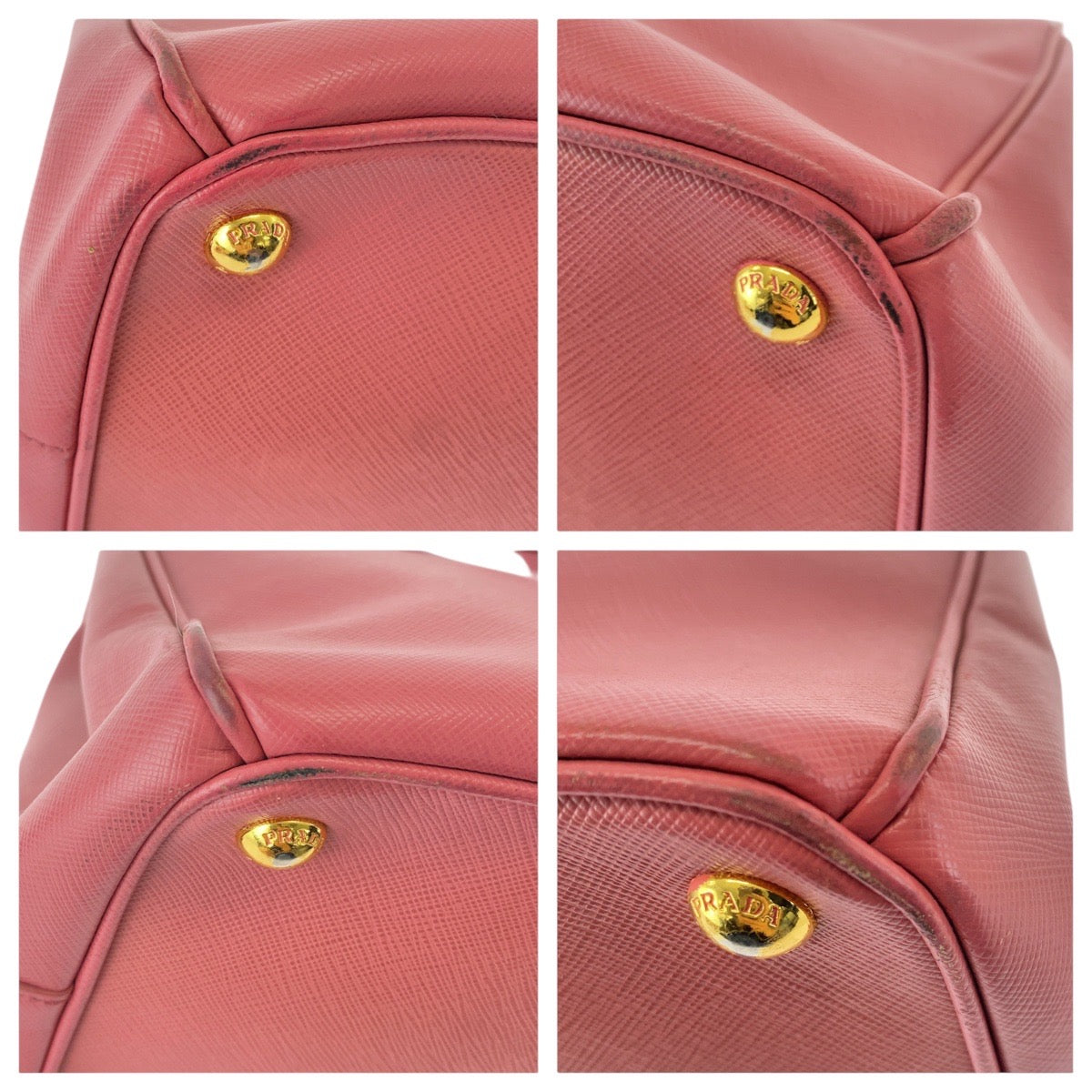 PRADA Tote Bag leather Pink Gold Metal Tote Bag Handbag Shoulder Bag 2WAY Safiano Women Used Authentic
