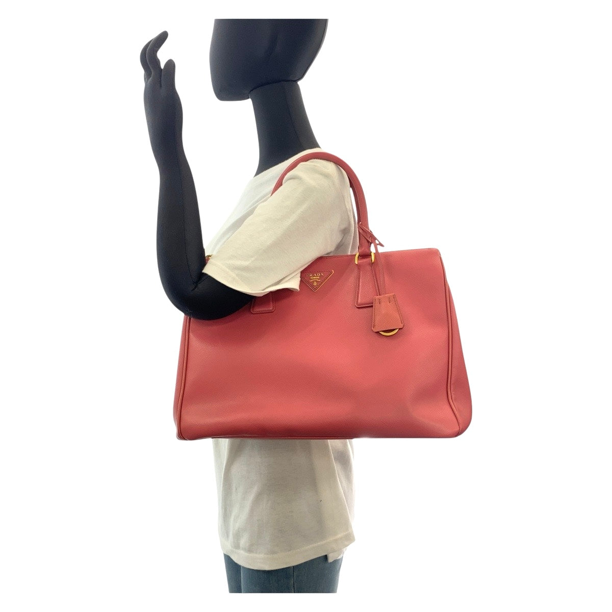 PRADA Tote Bag leather Pink Gold Metal Tote Bag Handbag Shoulder Bag 2WAY Safiano Women Used Authentic