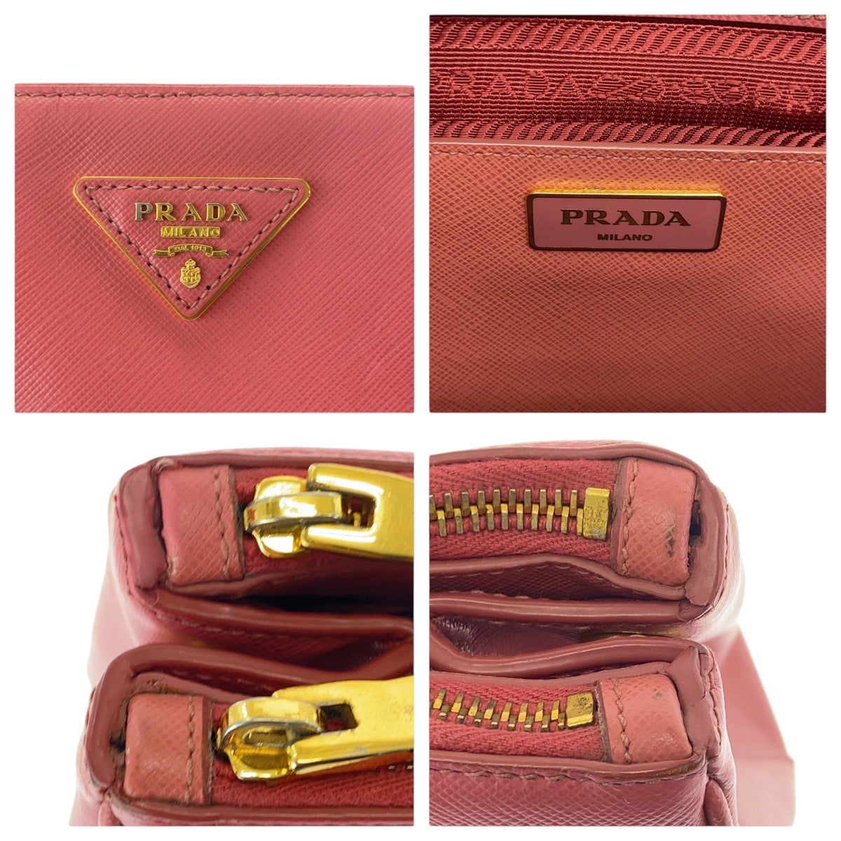 PRADA Tote Bag leather Pink Gold Metal Tote Bag Handbag Shoulder Bag 2WAY Safiano Women Used Authentic