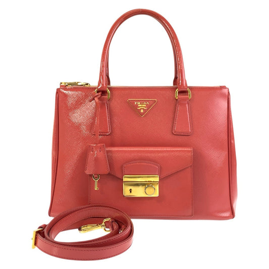 PRADA Handbag leather Pink Gold Metal Handbag Tote Bag Shoulder Bag 2way Safiano Women Used Authentic