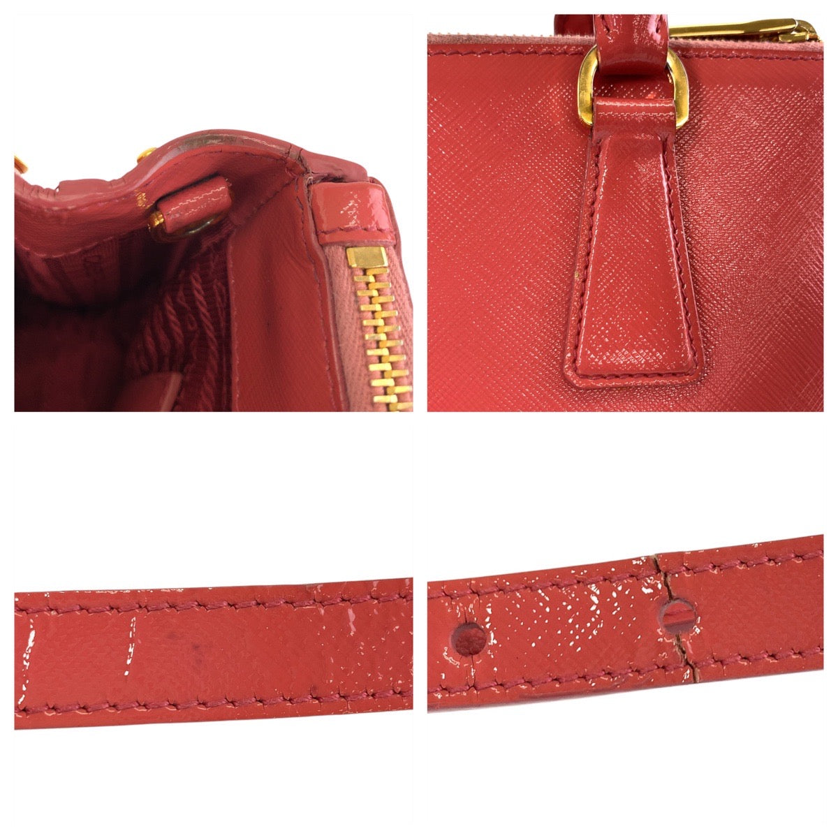 PRADA Handbag leather Pink Gold Metal Handbag Tote Bag Shoulder Bag 2way Safiano Women Used Authentic