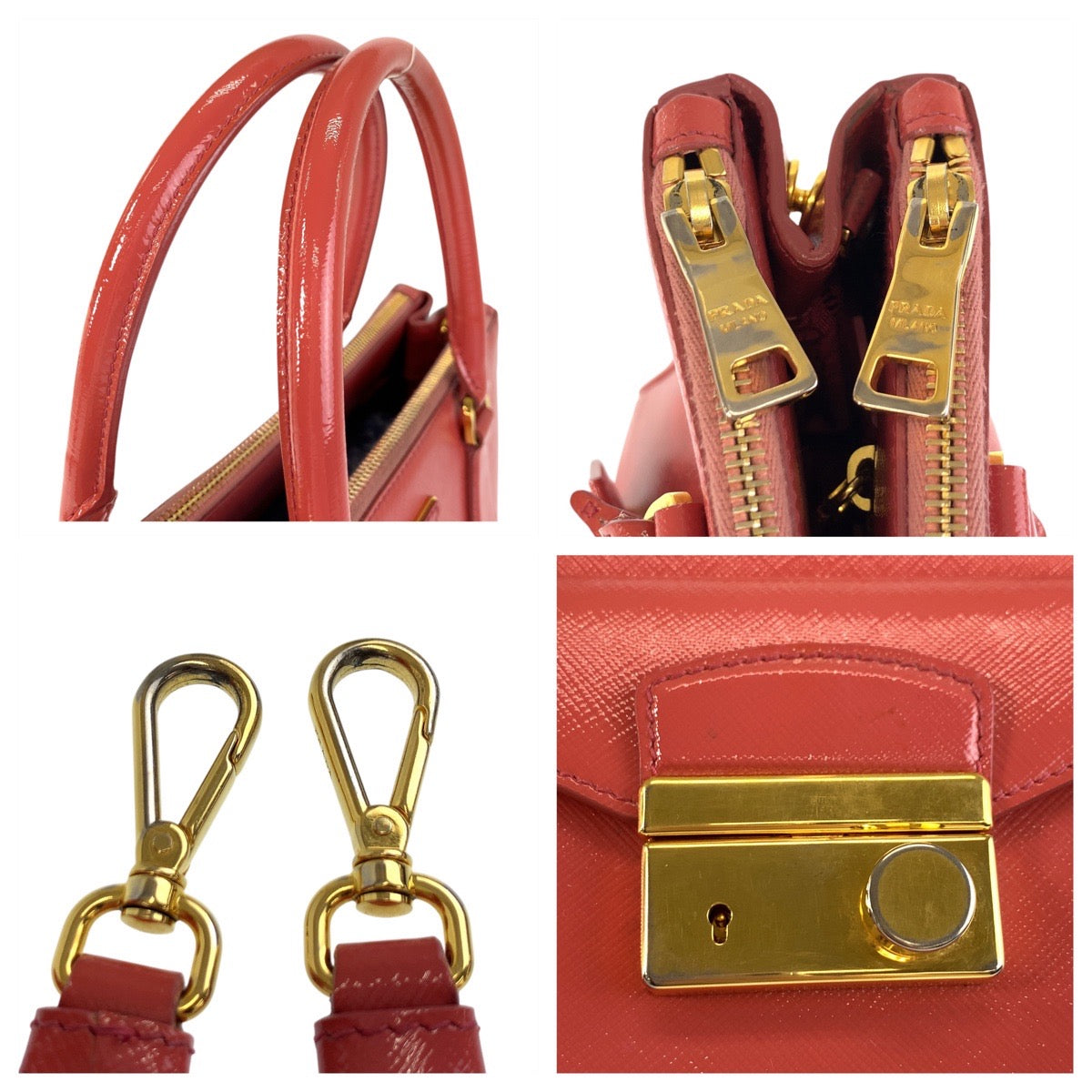 PRADA Handbag leather Pink Gold Metal Handbag Tote Bag Shoulder Bag 2way Safiano Women Used Authentic