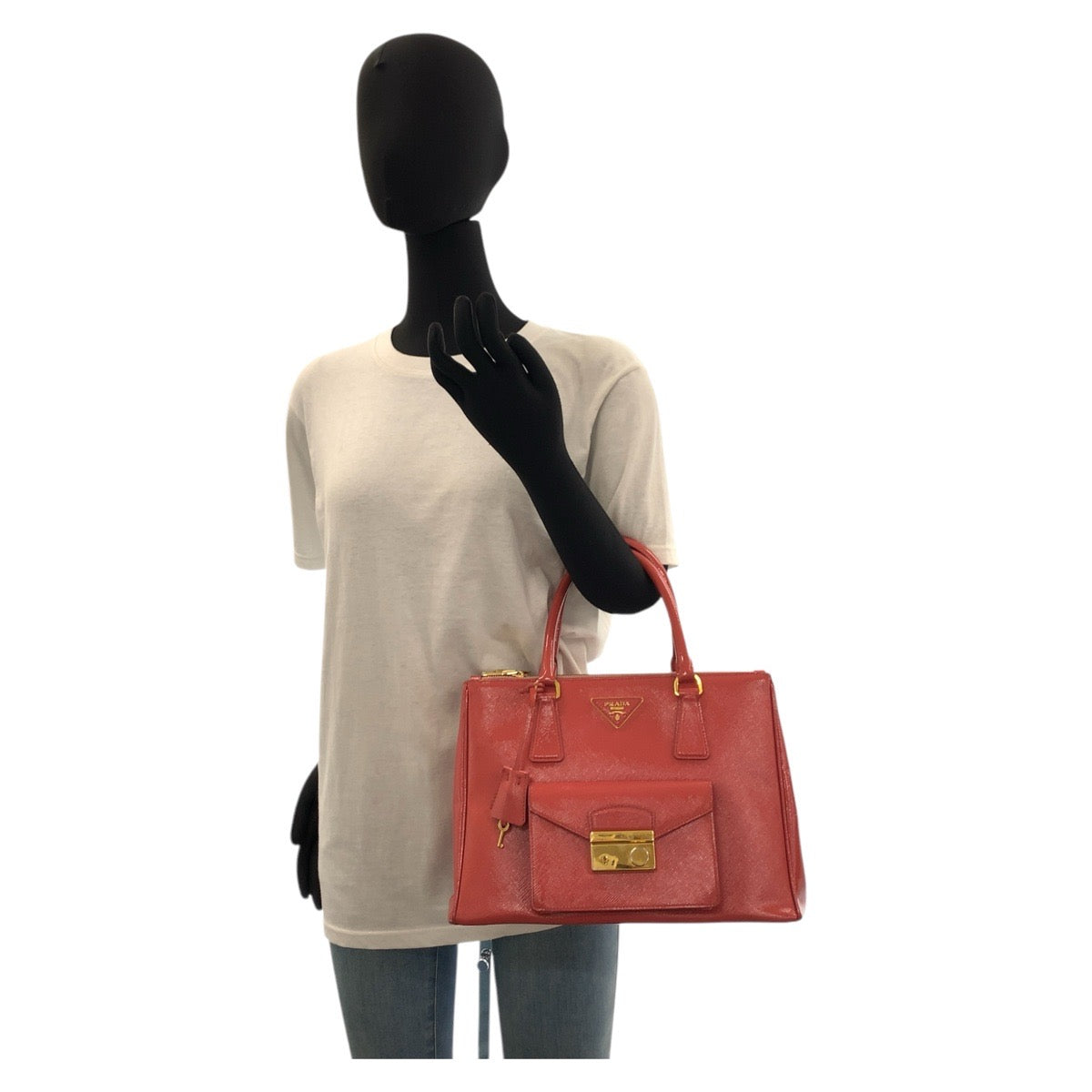 PRADA Handbag leather Pink Gold Metal Handbag Tote Bag Shoulder Bag 2way Safiano Women Used Authentic