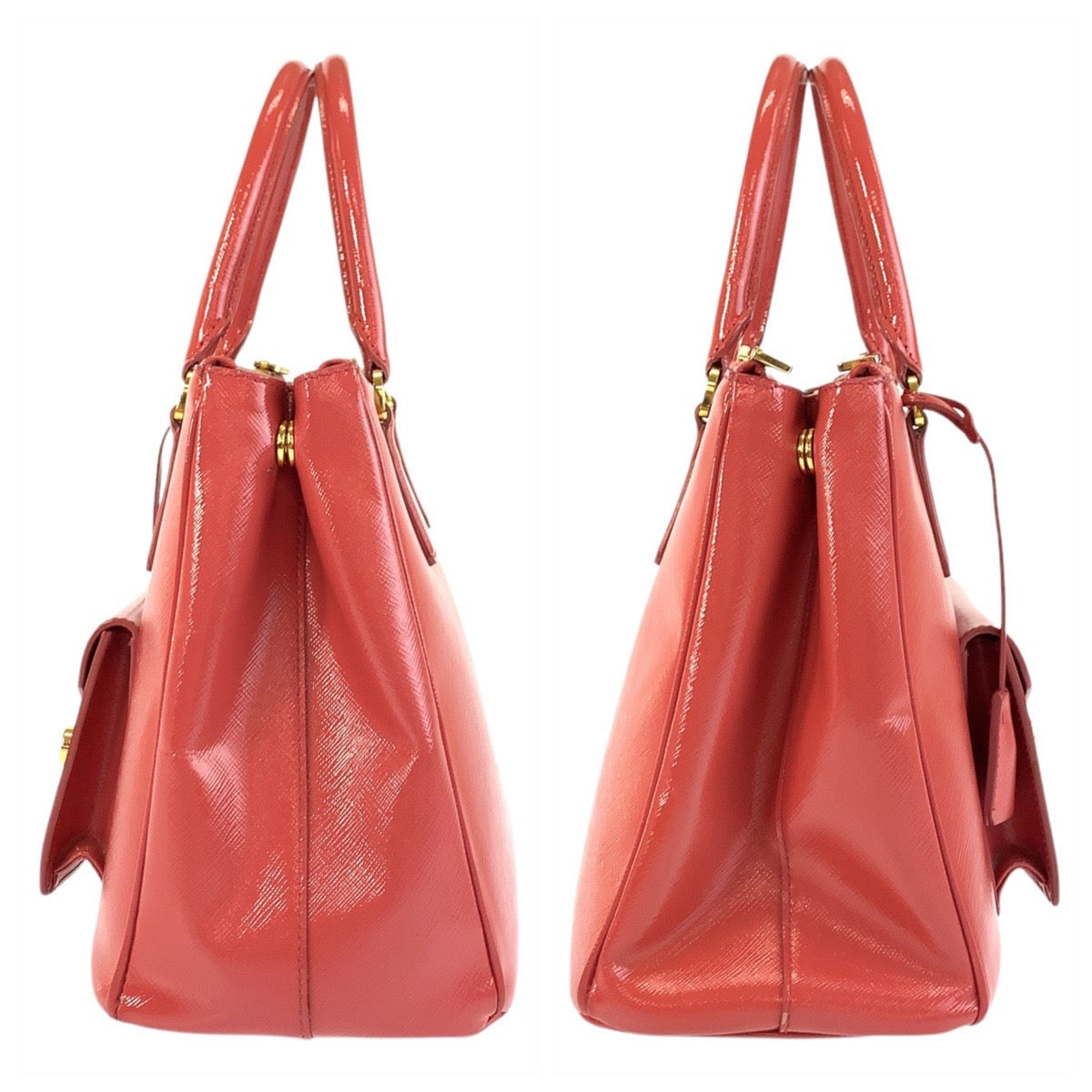 PRADA Handbag leather Pink Gold Metal Handbag Tote Bag Shoulder Bag 2way Safiano Women Used Authentic