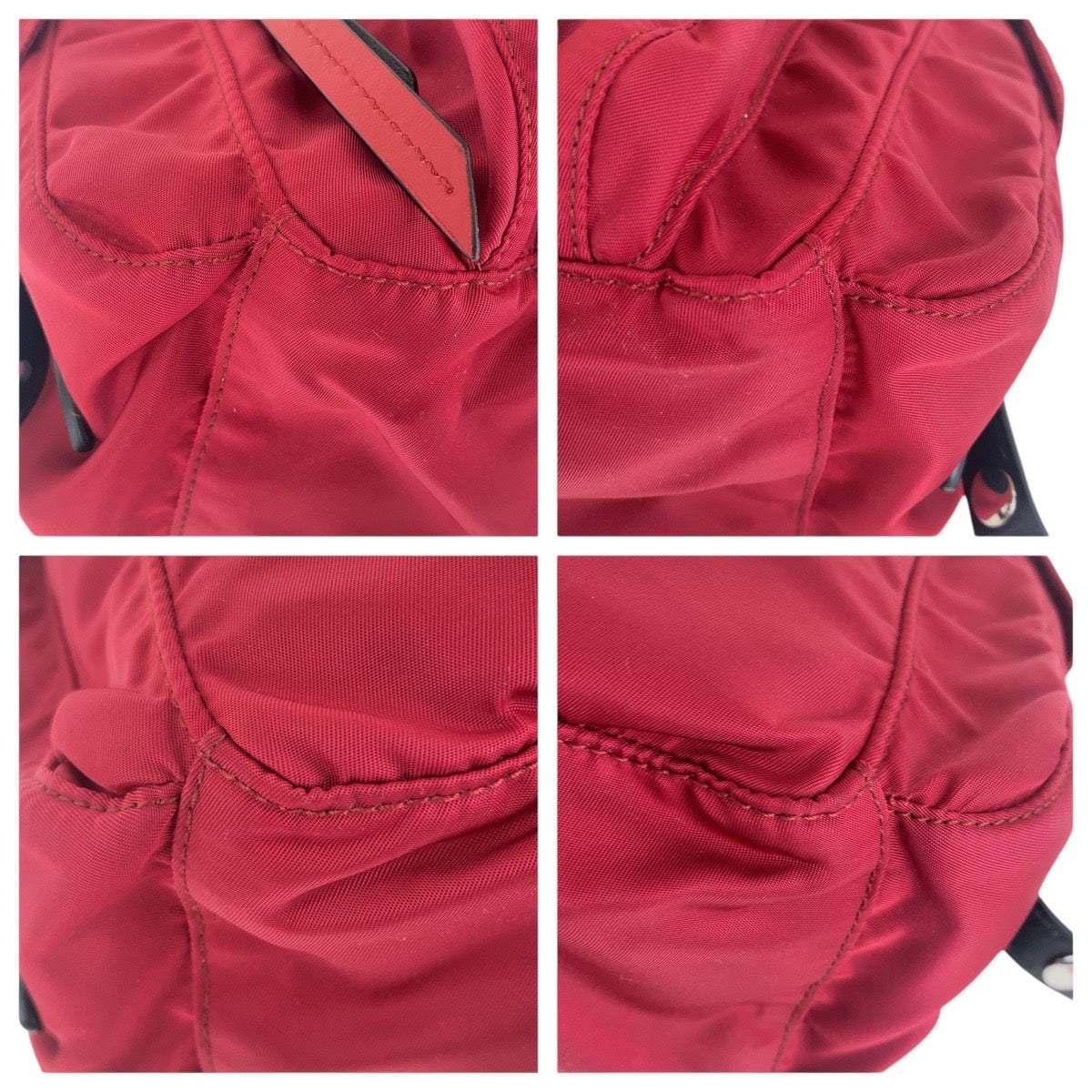 PRADA Shoulder Bag Nylon Red Black SilverMetal Crossbody Shoulder Bag with studs Test Triangle With logo mens Used Authentic